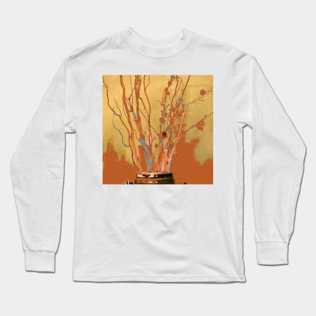 Twigs in Ceramic Jar, photography digital Thanksgiving, orange brown rust tan gold teal Long Sleeve T-Shirt by djrunnels